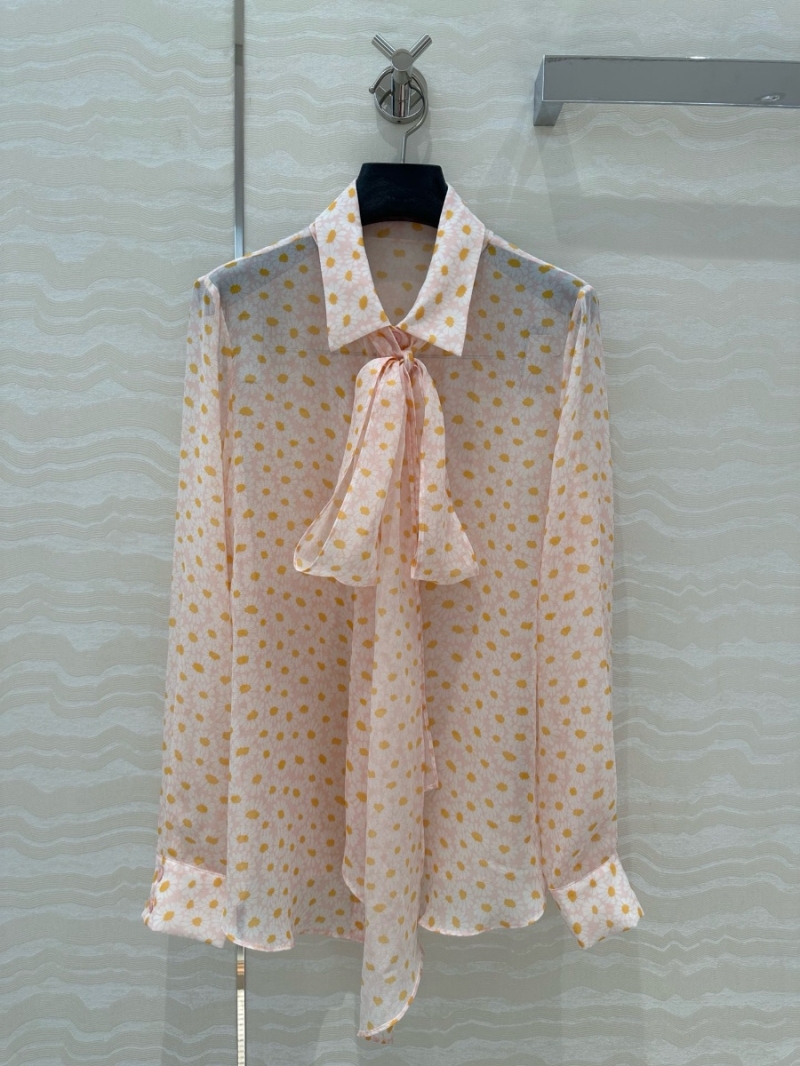Gucci 2025 Summer Spring Daisy Print with Imported Mulberry Silk Blouse Pink
