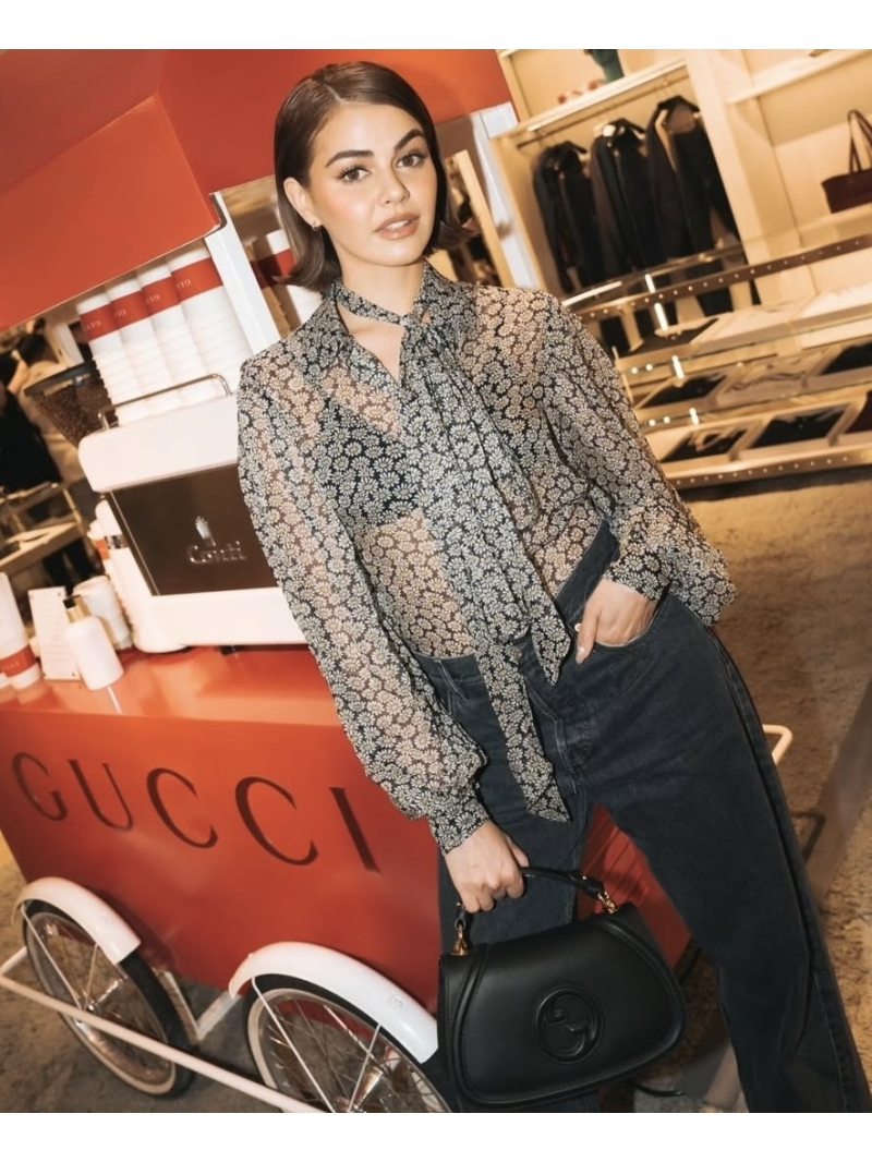 Gucci 2025 Summer Spring Daisy Print with Imported Mulberry Silk Blouse Black