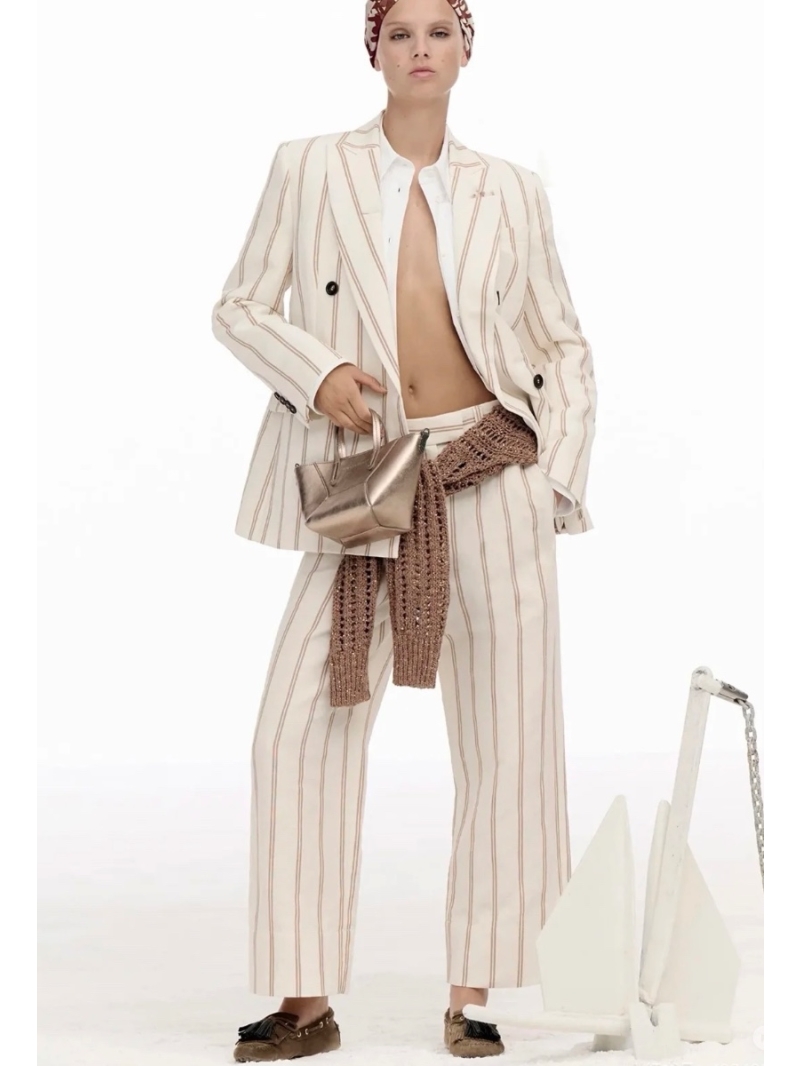 Brunello Cucinelli Striped Linen Straight-Leg Trousers – Italian Minimalist Luxury