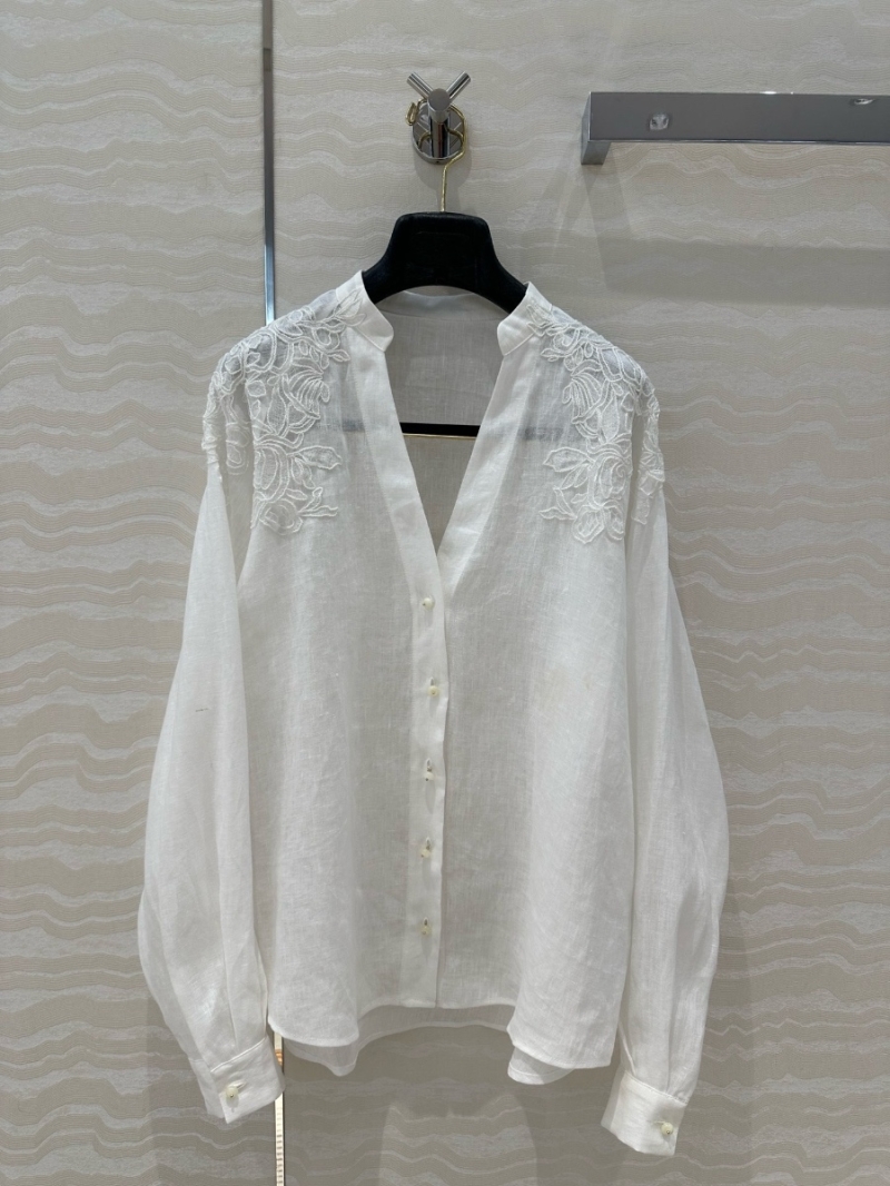 Zimmermann Resort-Style 100% Linen Embroidered Shirt White – French Elegance