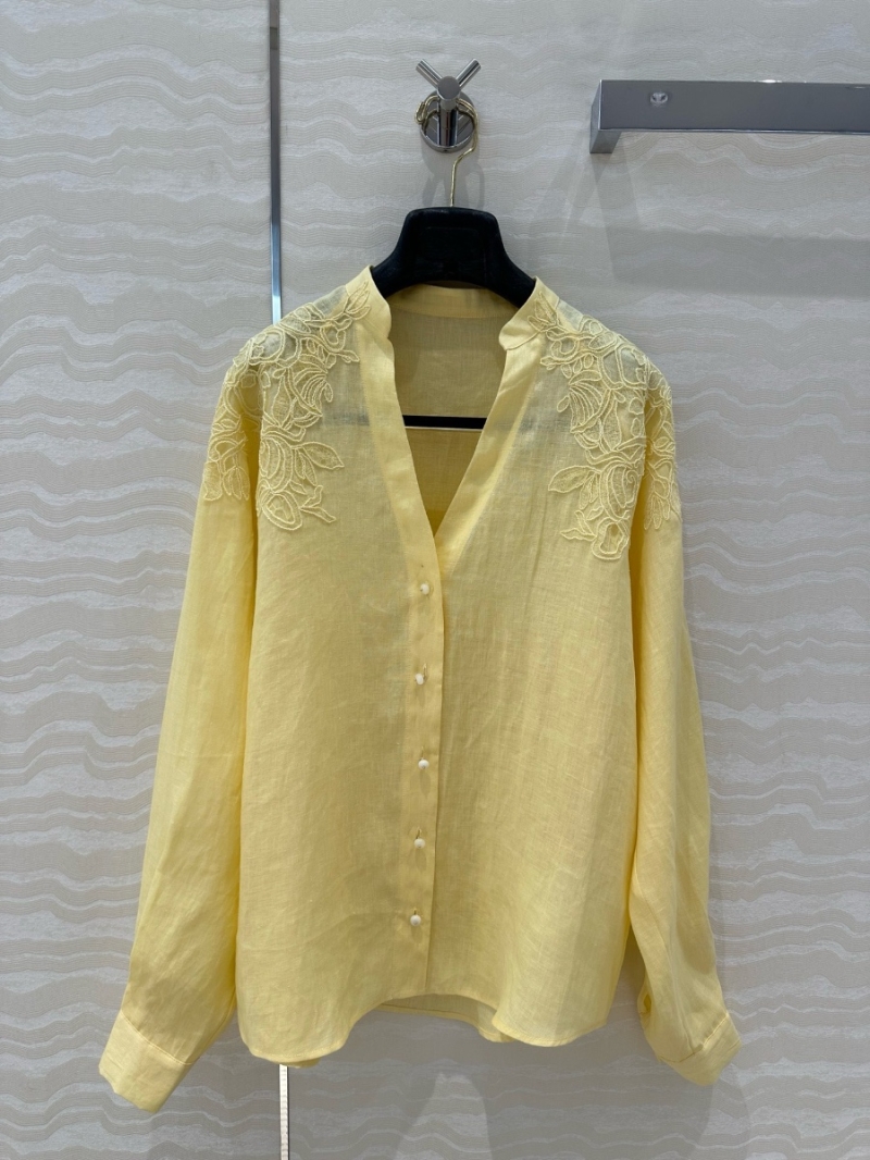 Zimmermann Resort-Style 100% Linen Embroidered Shirt Yellow – French Elegance