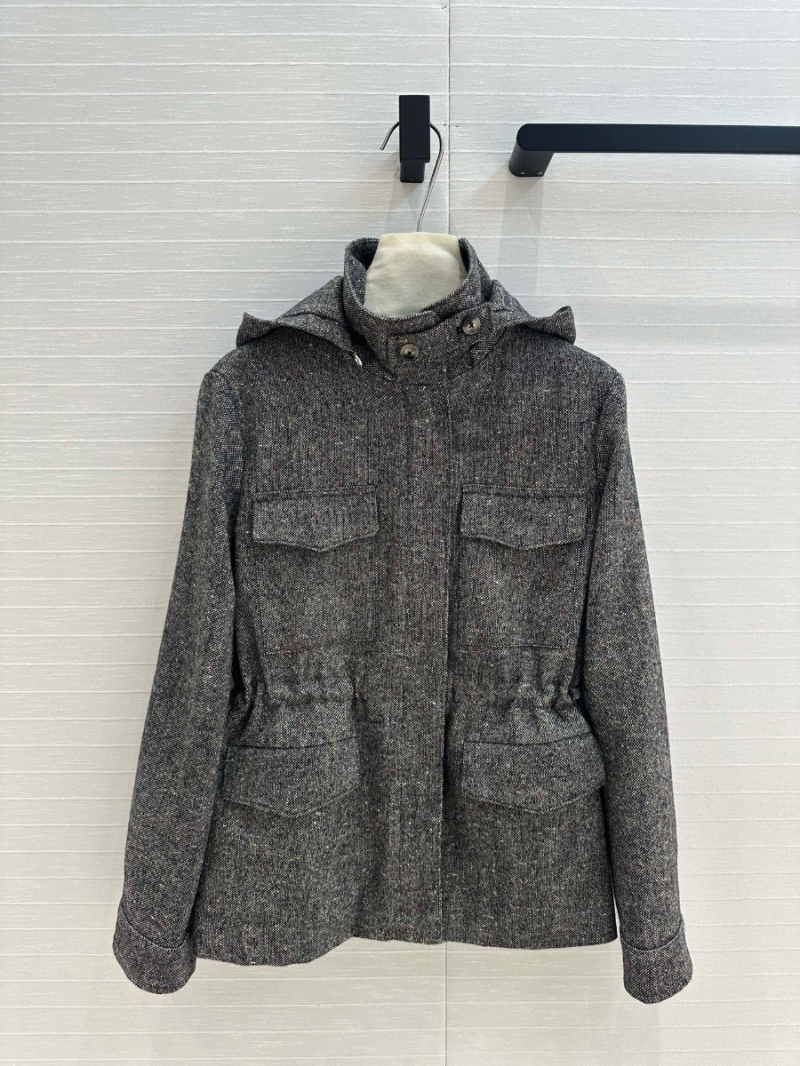 Loro Piana Traveler Herringbone Check Wool Coat with Plaid Lining Grey