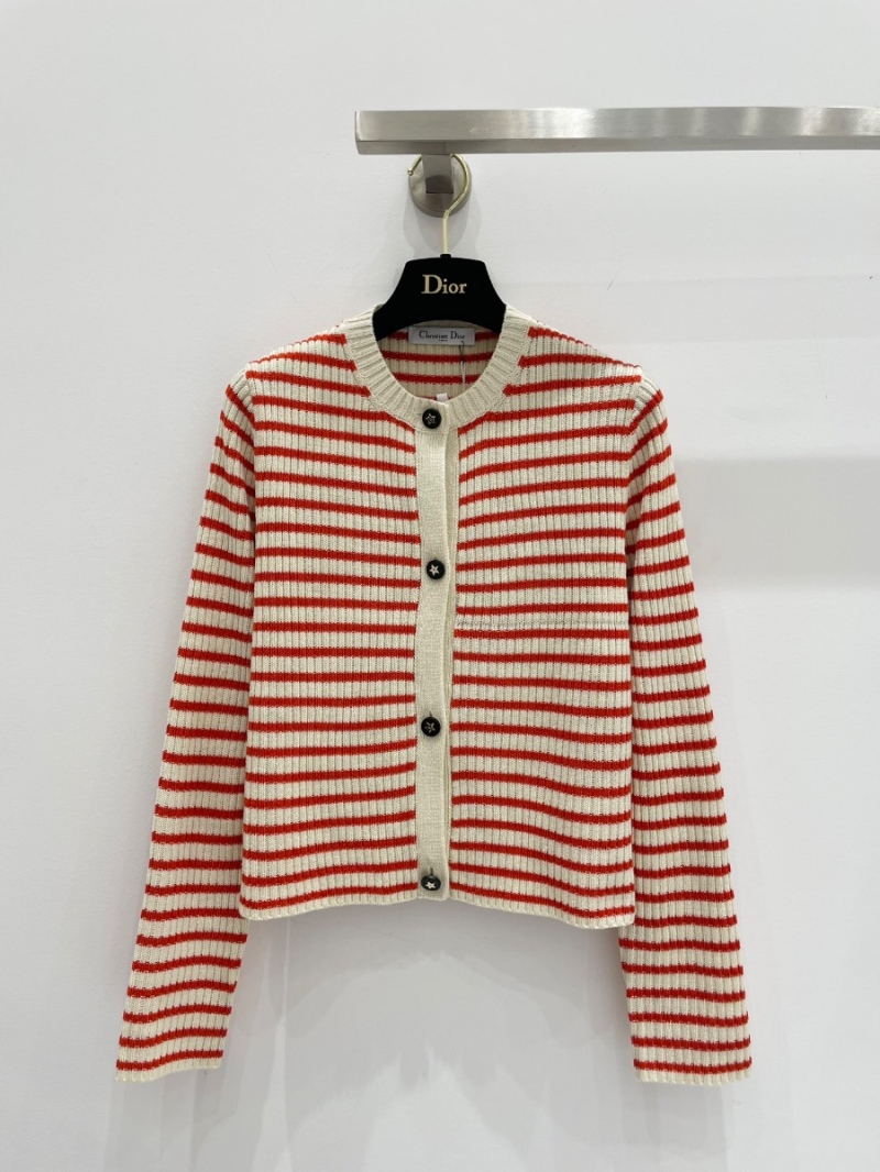 Dior Nautical Striped Cotton-Linen Knit Cardigan