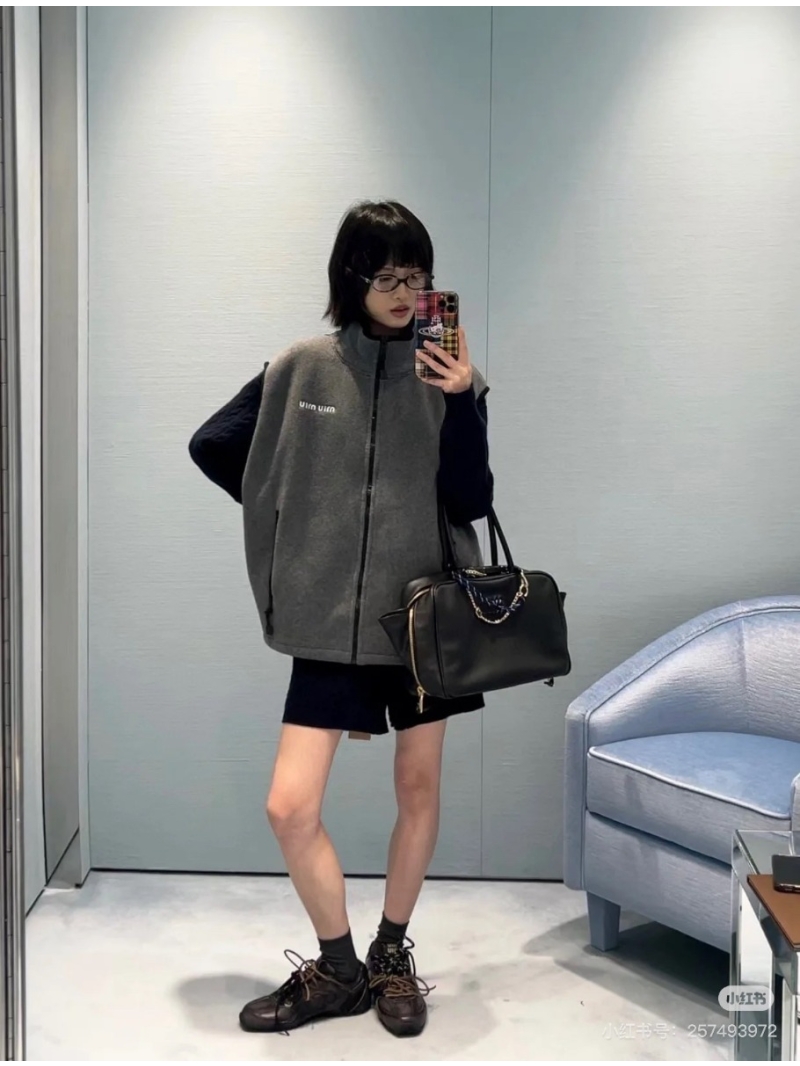 Miu Miu 2024 FW Embroidered Logo Fleece Vest in Gray