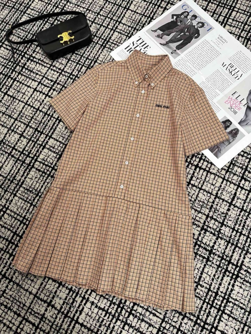 Miu Miu 24 Early Autumn New Fashionable Pleated Dress Vintage Plaid