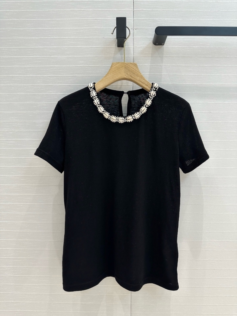 Zimmermann Spring/Summer 2025 Shell Crystal Embellished Linen T-Shirt Black