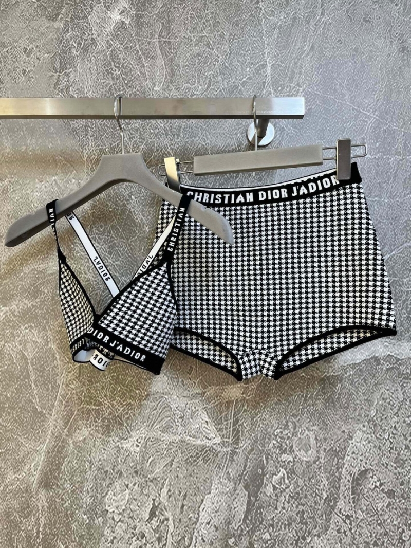 Dior Houndstooth Pattern Two-Piece Lingerie Set