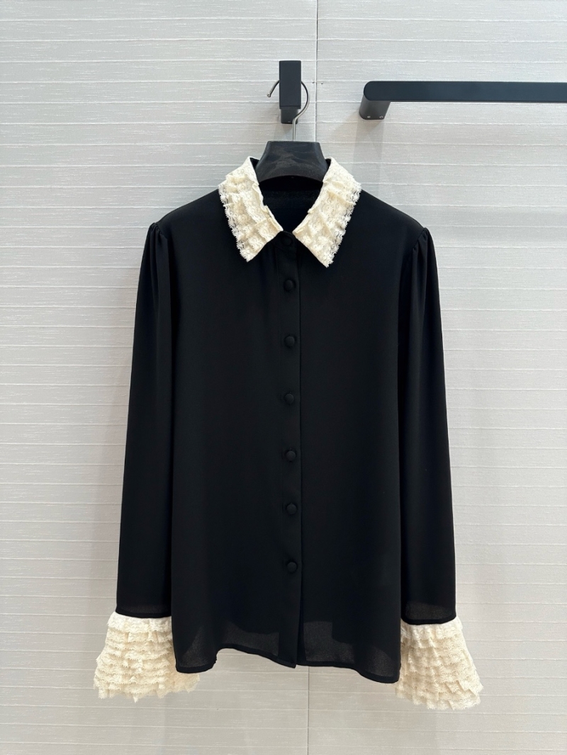 Valentino Spring 2025 Lace-Trimmed Ruffled Silk Blouse