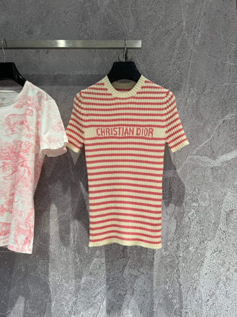 Christian Dior Essential Striped Knit Top Short sleeves Shirt in Pink