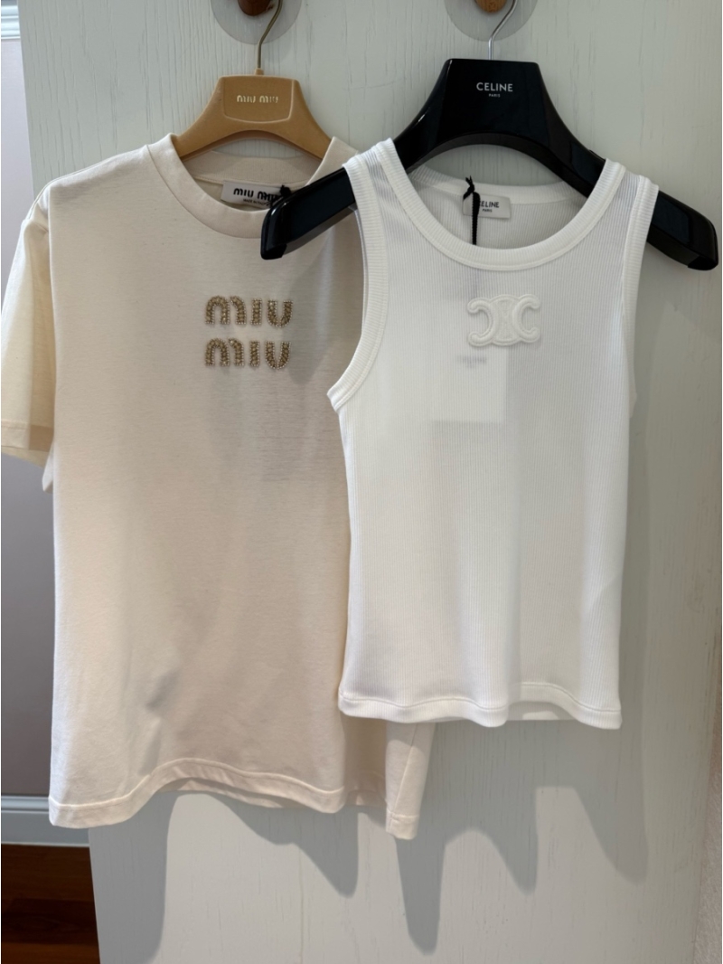 Celine Embroidered Arc de Triomphe Logo Knit Tank Top