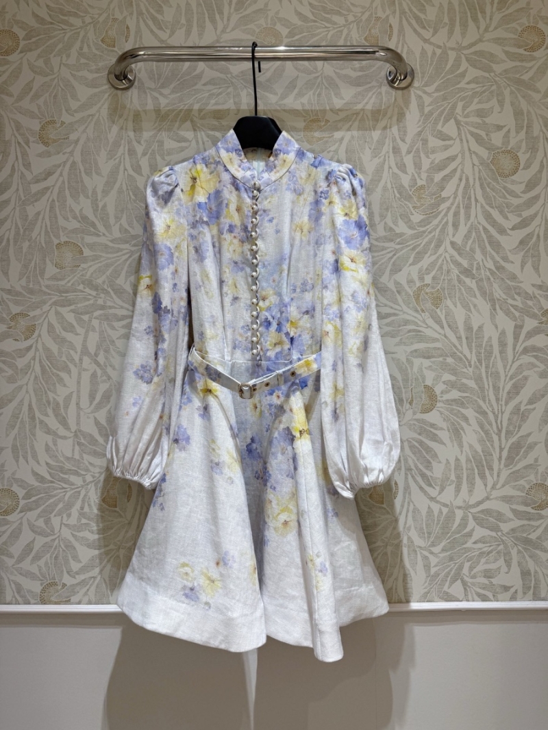 Zimmermann Linen Lilac Floral Belted Dress – Romantic Resort Style