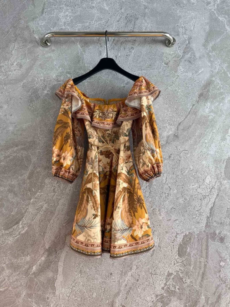 Zimmermann Off-Shoulder Linen Floral Dress – Romantic Resort Style