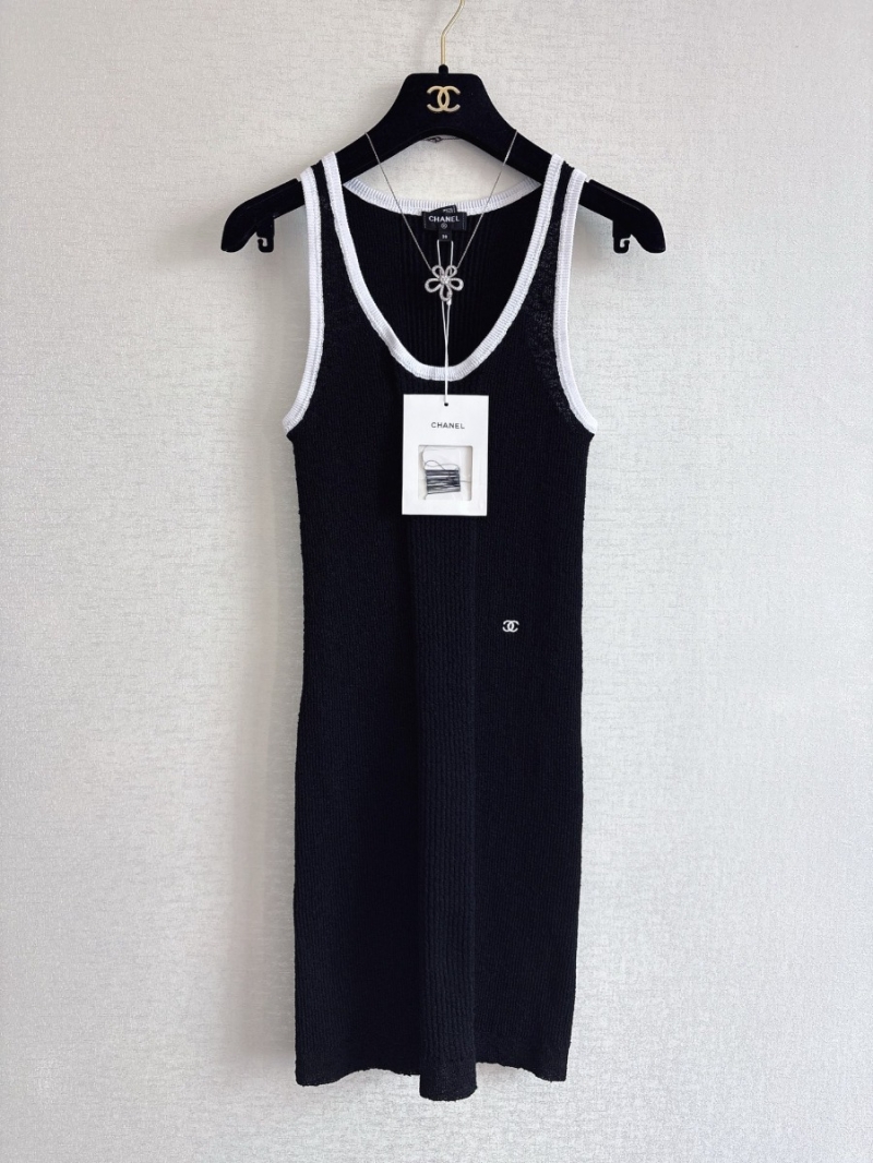 Chanel Contrast Trim Ribbed Knit Mini Tank Dress in Black