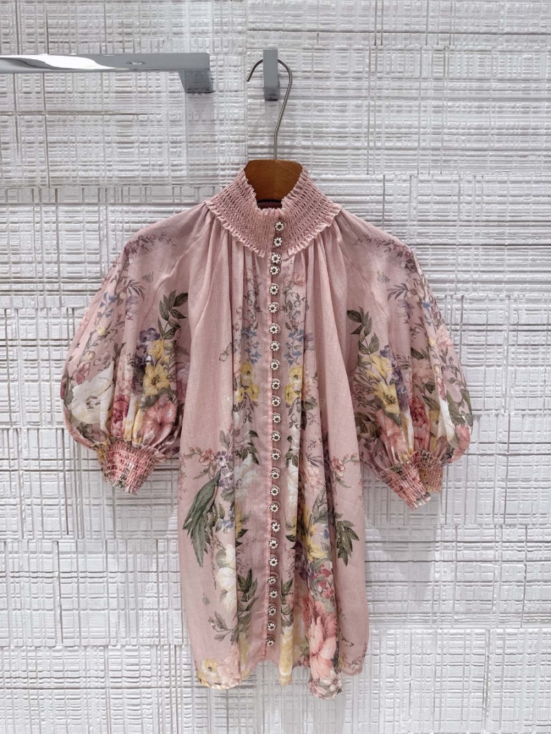 Zimmermann Waverly Short Sleeve Blouse Pink Floral