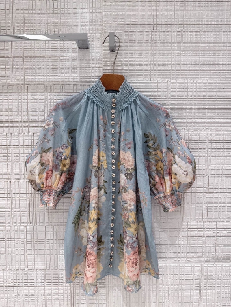 Zimmermann Waverly Short Sleeve Blouse Blue Floral