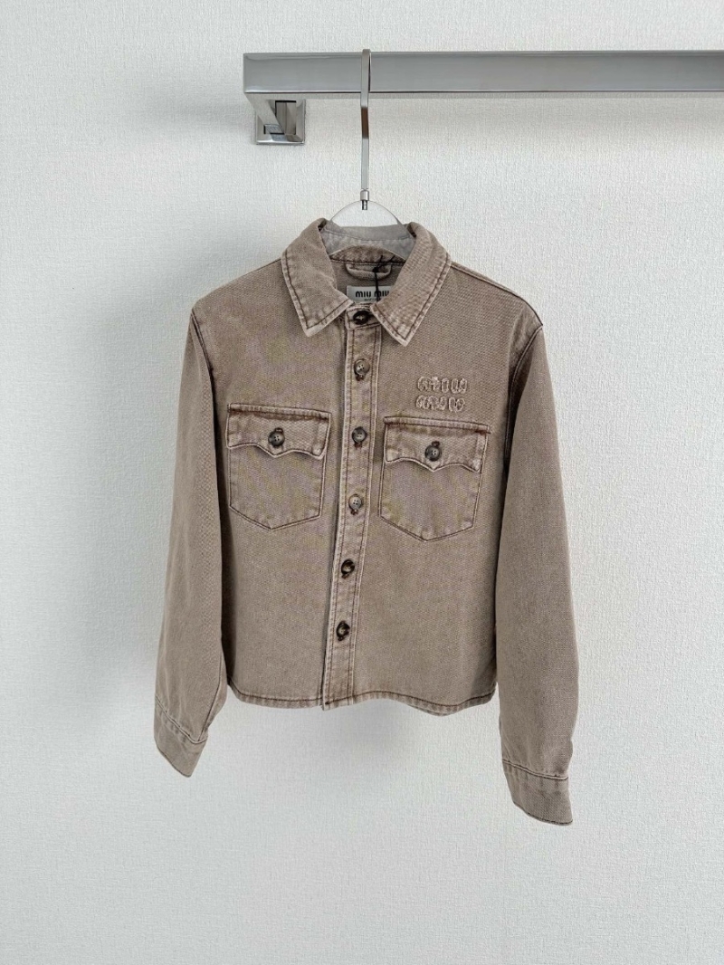 Miu Miu 24AW Vintage Washed Embroidered Denim Shirt Jacket