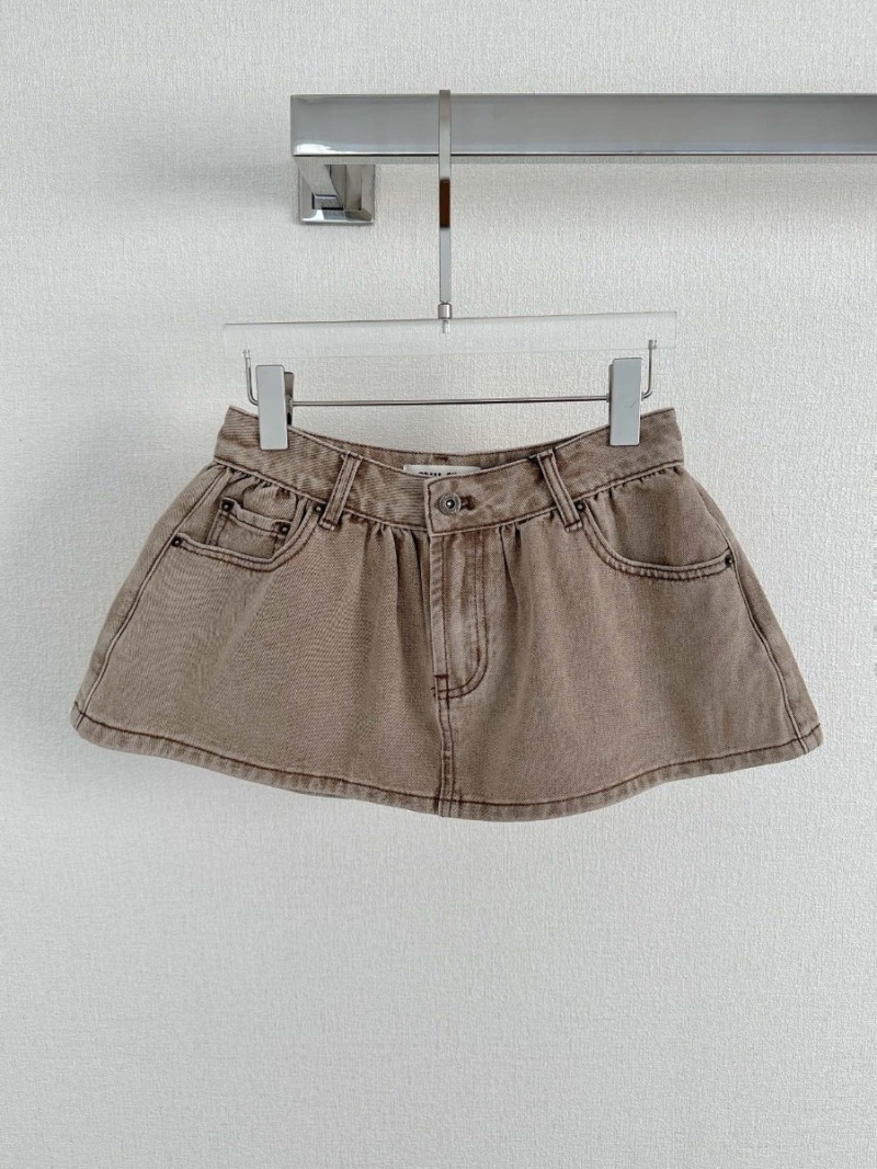 Miu Miu24AW Vintage Washed Embroidered Denim Skirt