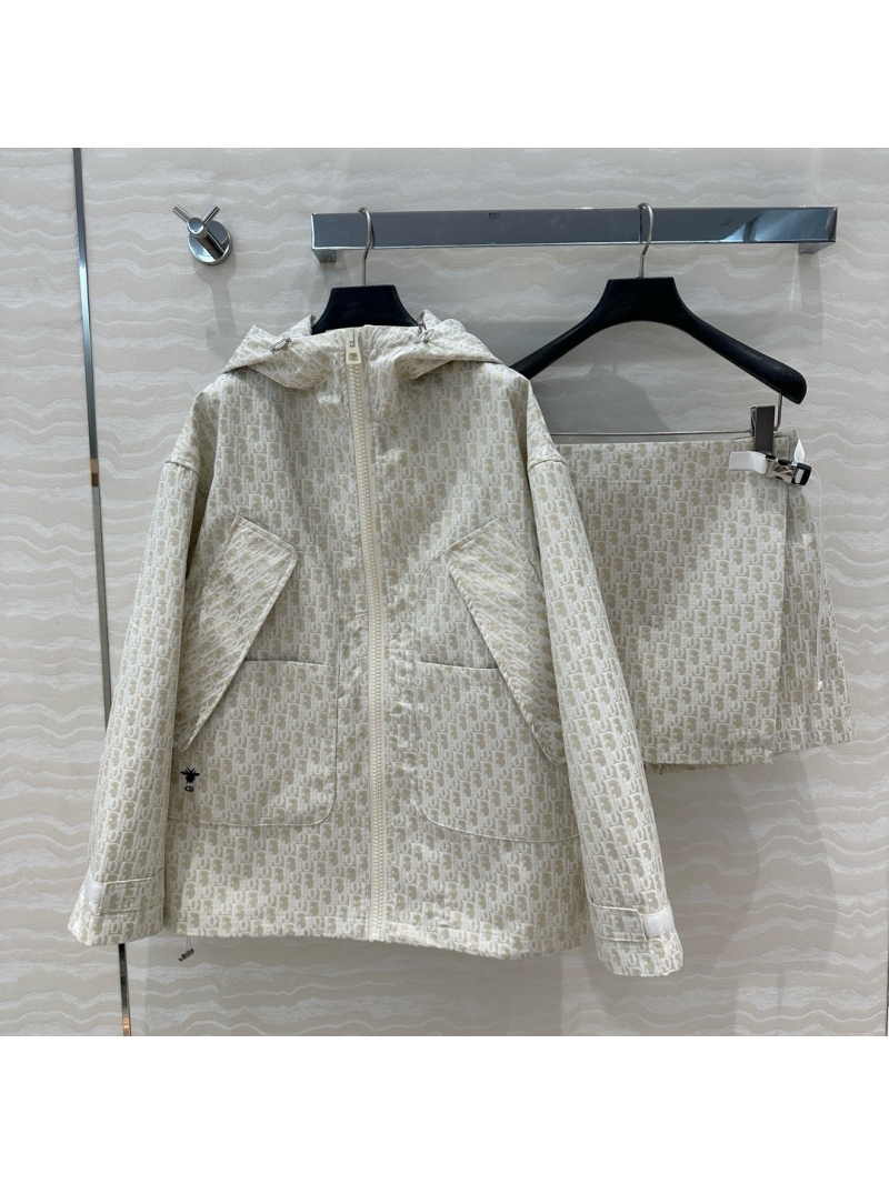 Dior Miss Dior 25 Early Spring White Technical Taffeta Jacquard Hooded Jacket