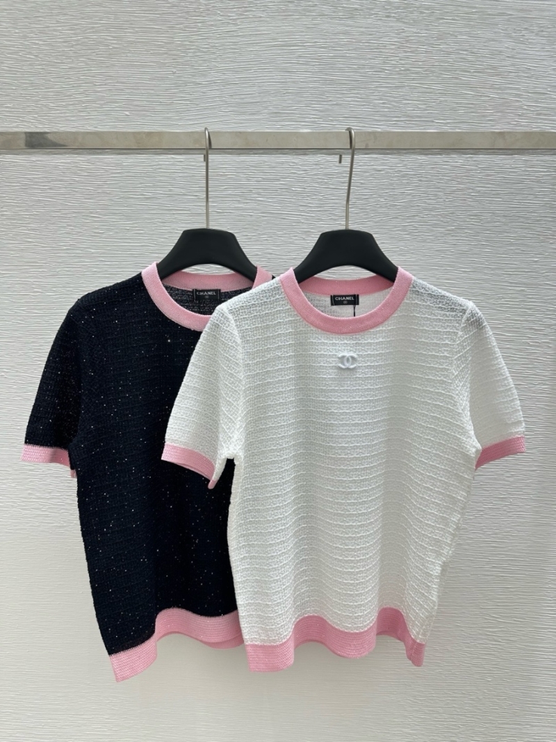 Chanel Spring/Summer Knit Sequin Short-Sleeve Top – Elegant Color Blocking