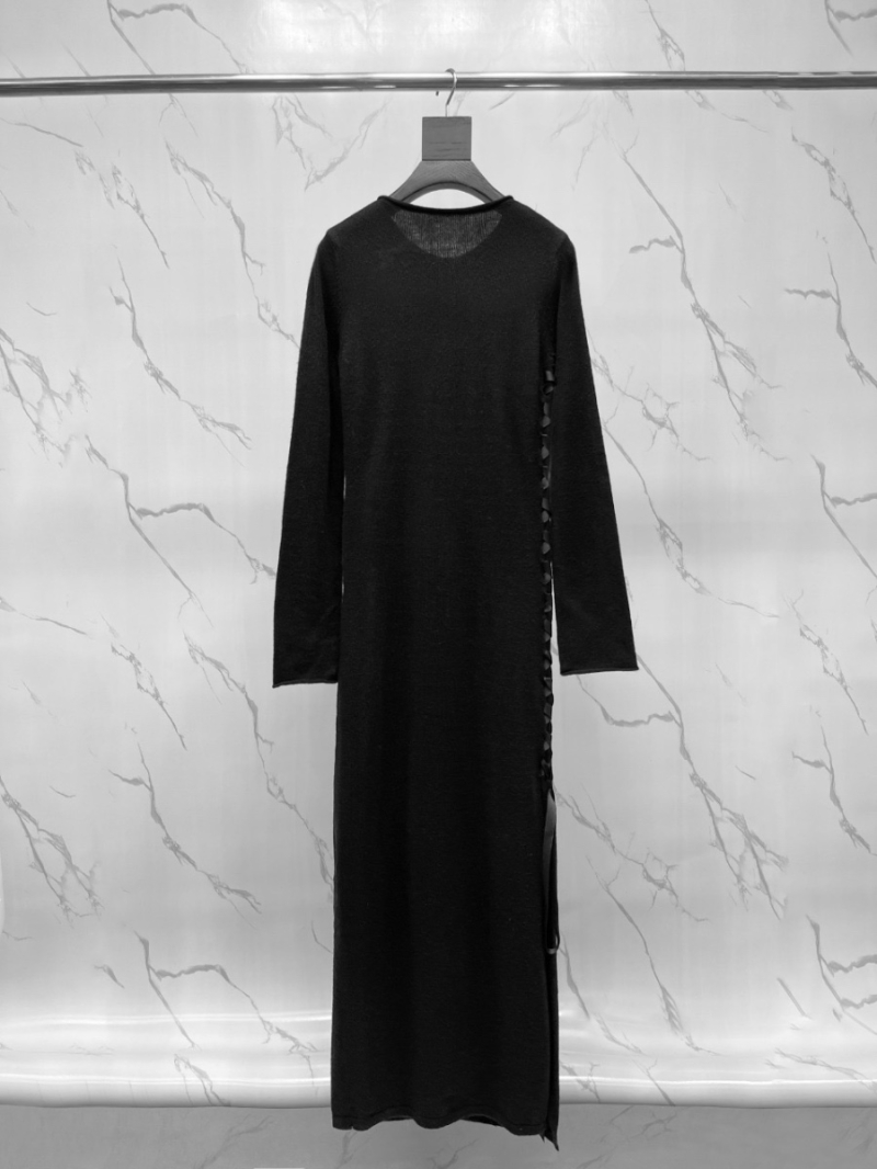 YSL Saint Laurent Long Wool Knit Dress with Side Ties