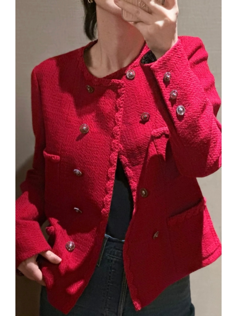 Chanel 24K Wool Tweed with Silk Lining  Jacket Red