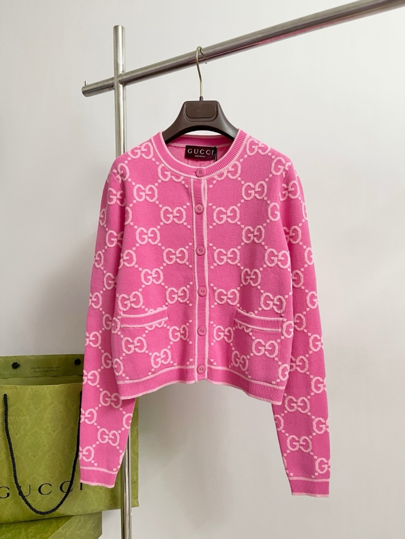Gucci Double-G Jacquard Knit Cardigan Pink