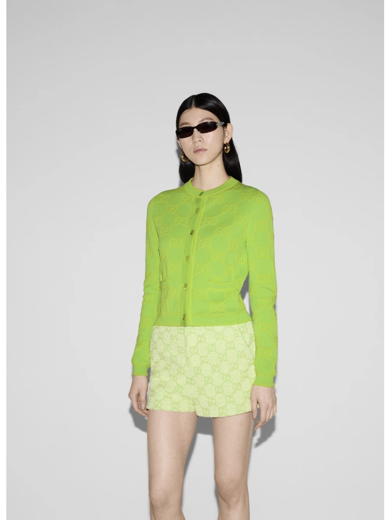 Gucci Double-G Jacquard Knit Cardigan Geen