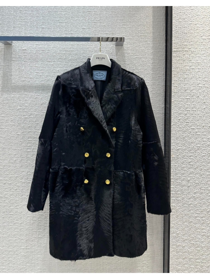 Prada Montone Limited Edition Handmade Astrakhan Lamb Fur Coat Black