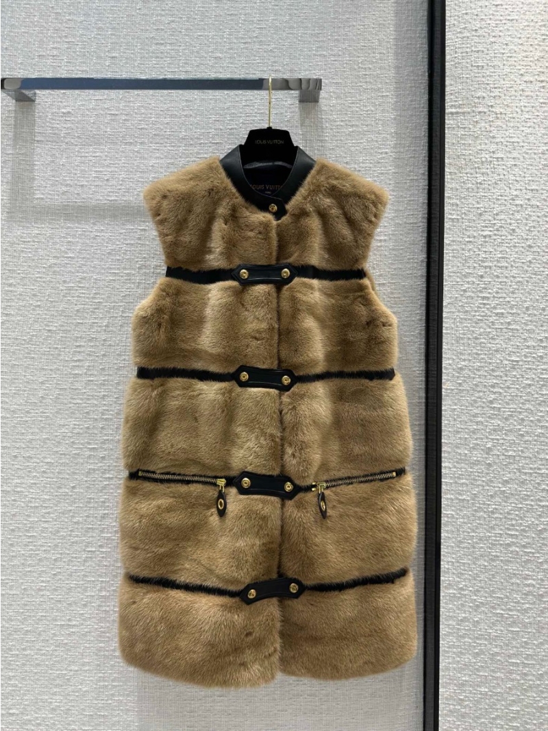 Louis Vuitton Limited Edition Patched Mink Fur Vest Beige