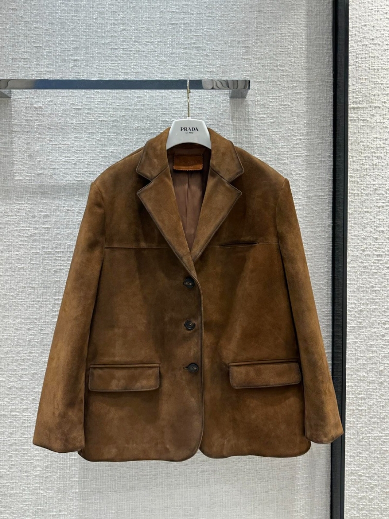  Prada Distressed Suede Large Blazer with Velvet Finish