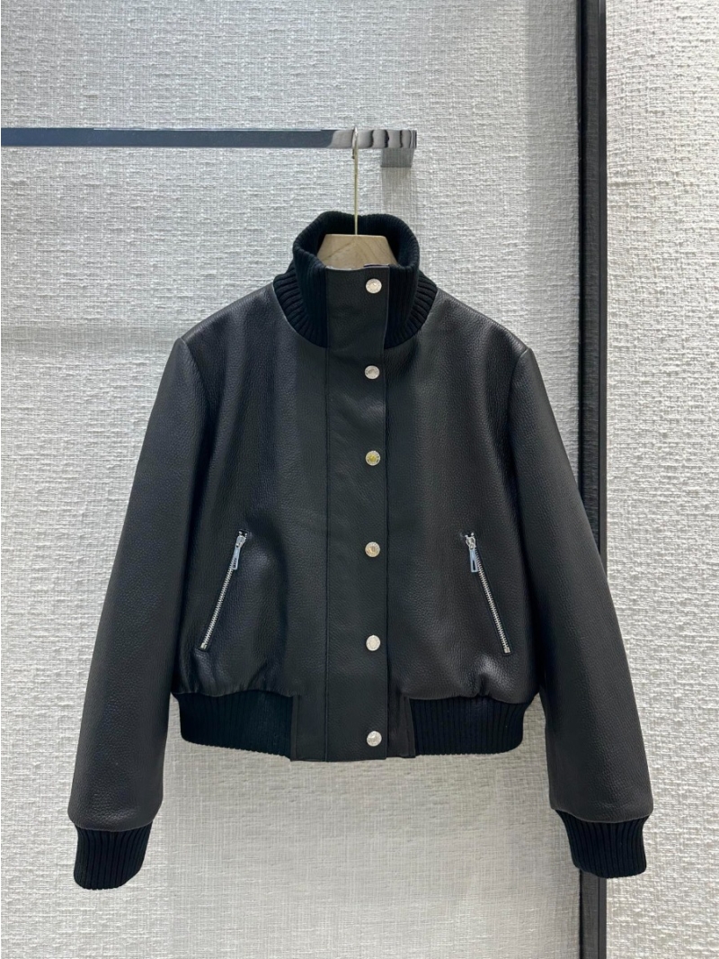 Hermes Top-Tier Lychee Pattern Lamb Leather Biker Jacket Black