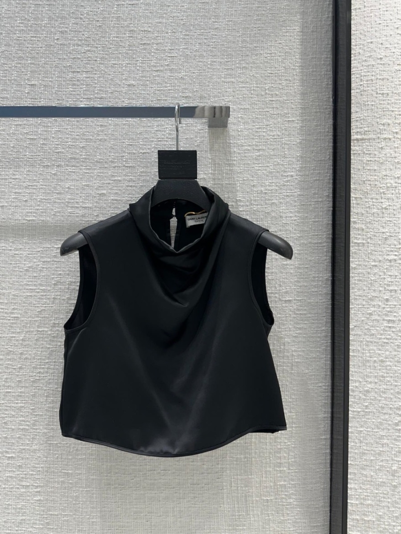 Saint Laurent YSL Elegant Draped Collar Sleeveless Shirt