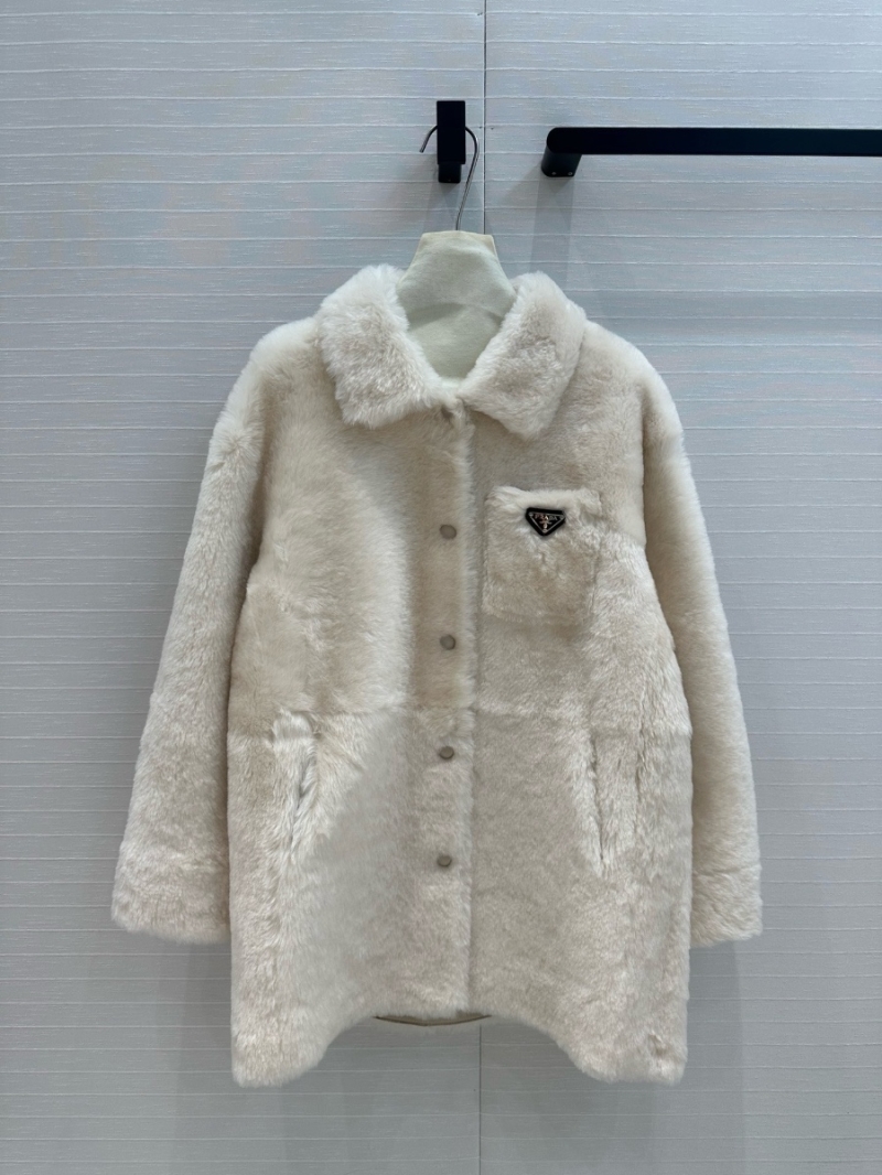 Prada Fall/Winter2024 Limited Edition Imported Shearling Shirt Coat Creme