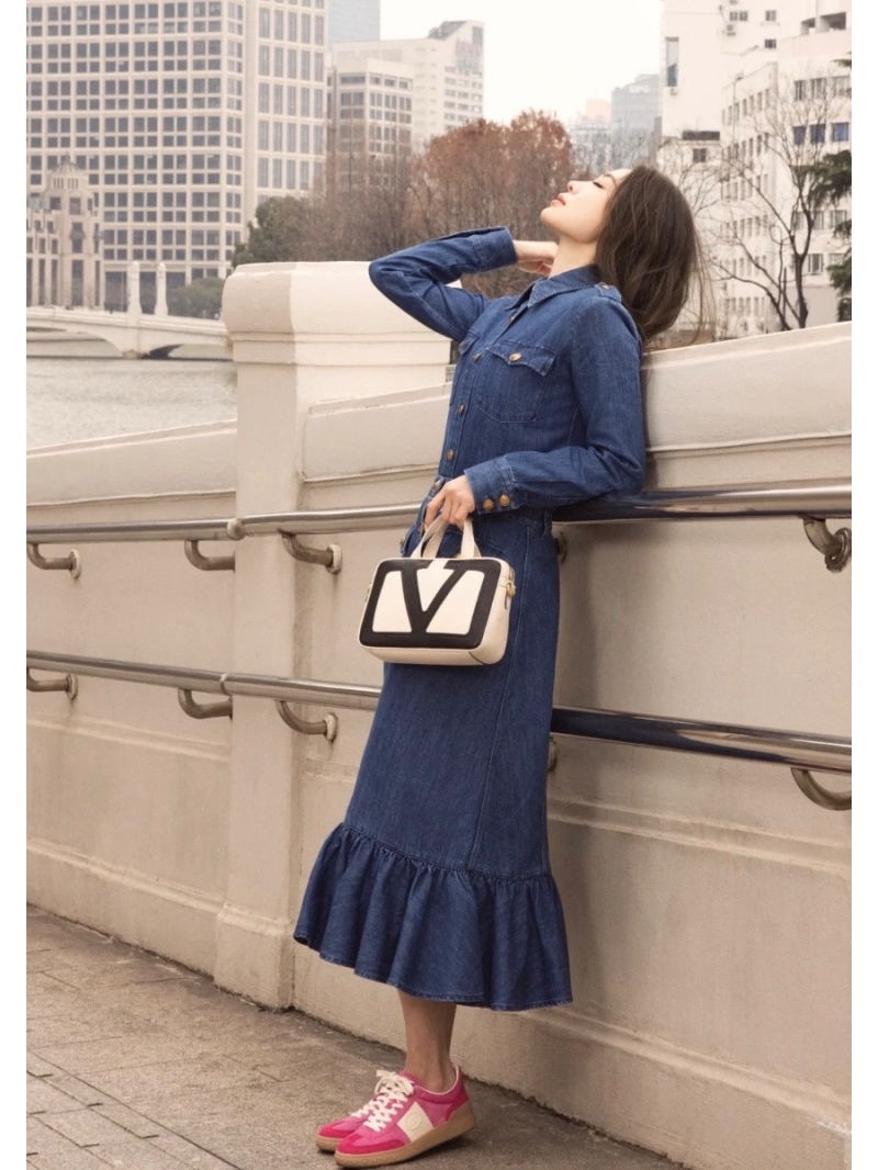 Valentino French Washed Denim Long Skirt – Timeless Elegance