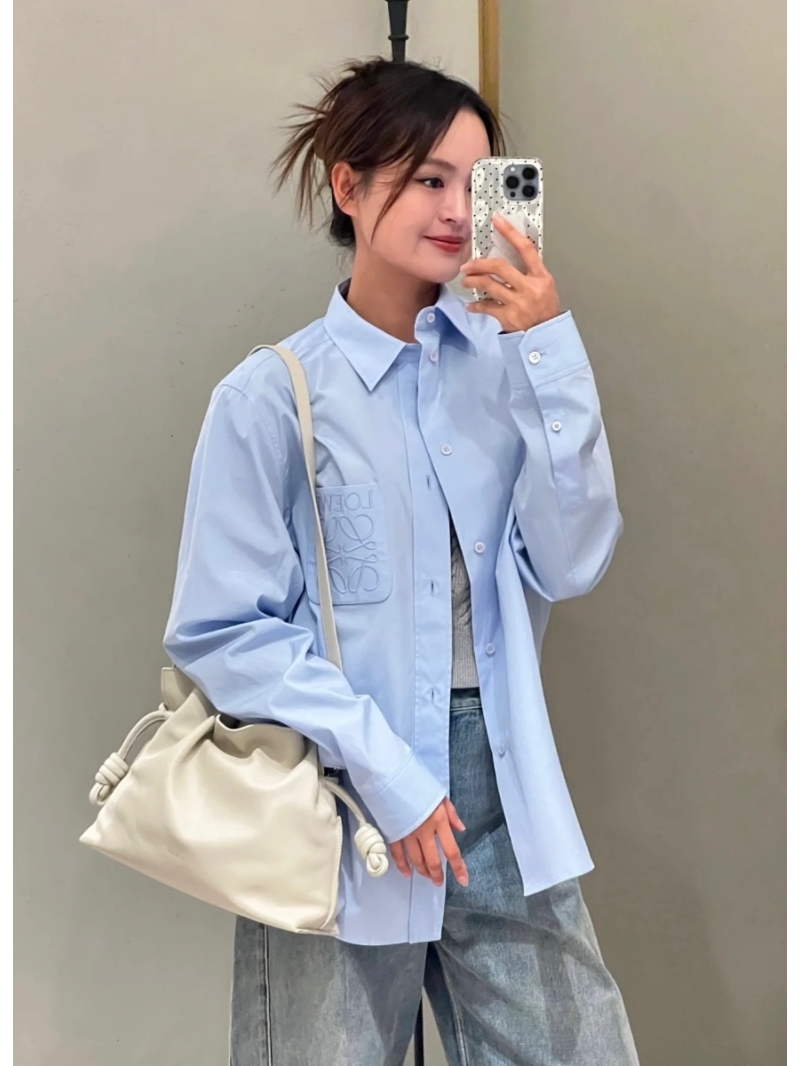 Loewe 25SS Unisex Embroidered Pocket Cotton Shirt Light Blue – Subtle Luxury