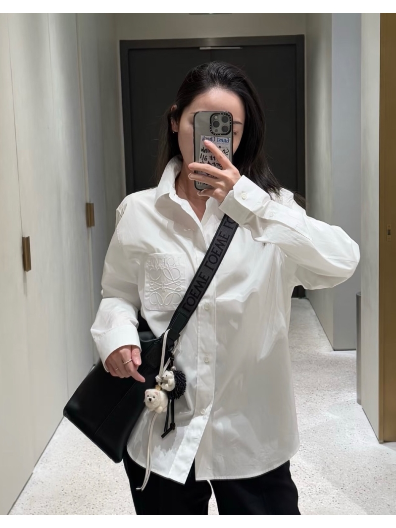 Loewe 25SS Unisex Embroidered Pocket Cotton Shirt White – Subtle Luxury