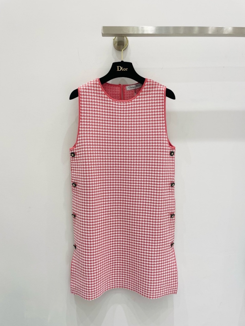 Dior Houndstooth Sleeveless Dress Pink