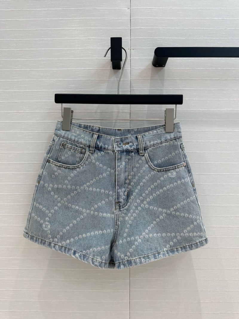 Chanel Coco Girl Wash Blue Denim Shorts with Precious Chain Print