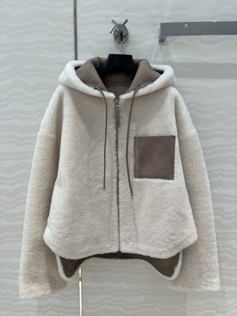 LOEWE x Suna Fujita Limited Edition Shearling Hoodie Jacket Creme Taupe