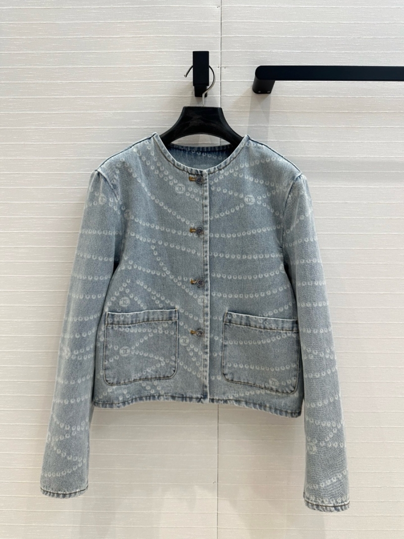 Chanel Coco Girl Wash Blue Denim Jacket with Precious Chain Print