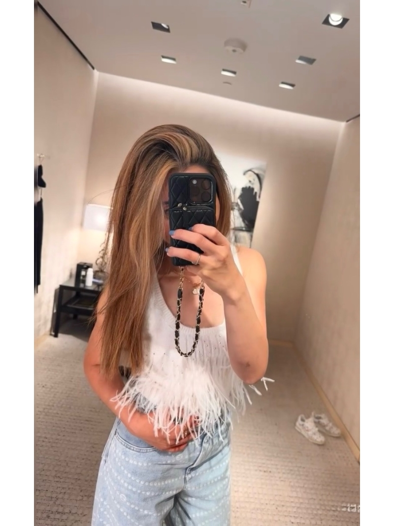 Chanel 25P Feather Knit Tank Top with Rhinestone Detailing Limited Edition White