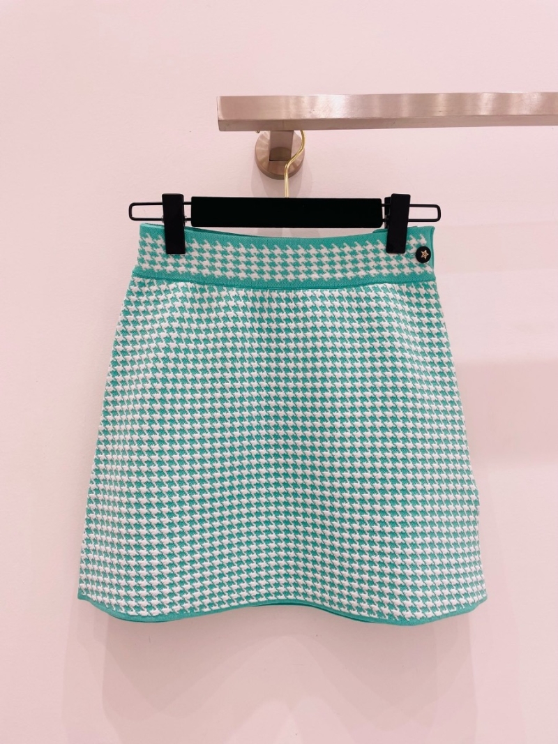 Dior Houndstooth Knit Skirt Green