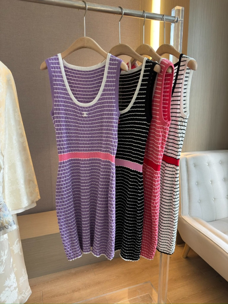 Chanel 24P New Collection - Black, White, and Red Striped Knit Vest Dress