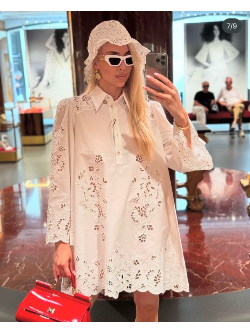 Dolce & Gabbana D&G 2025 French Girl Long Sleeve Embroidered Shirt Dress with Inner Slip