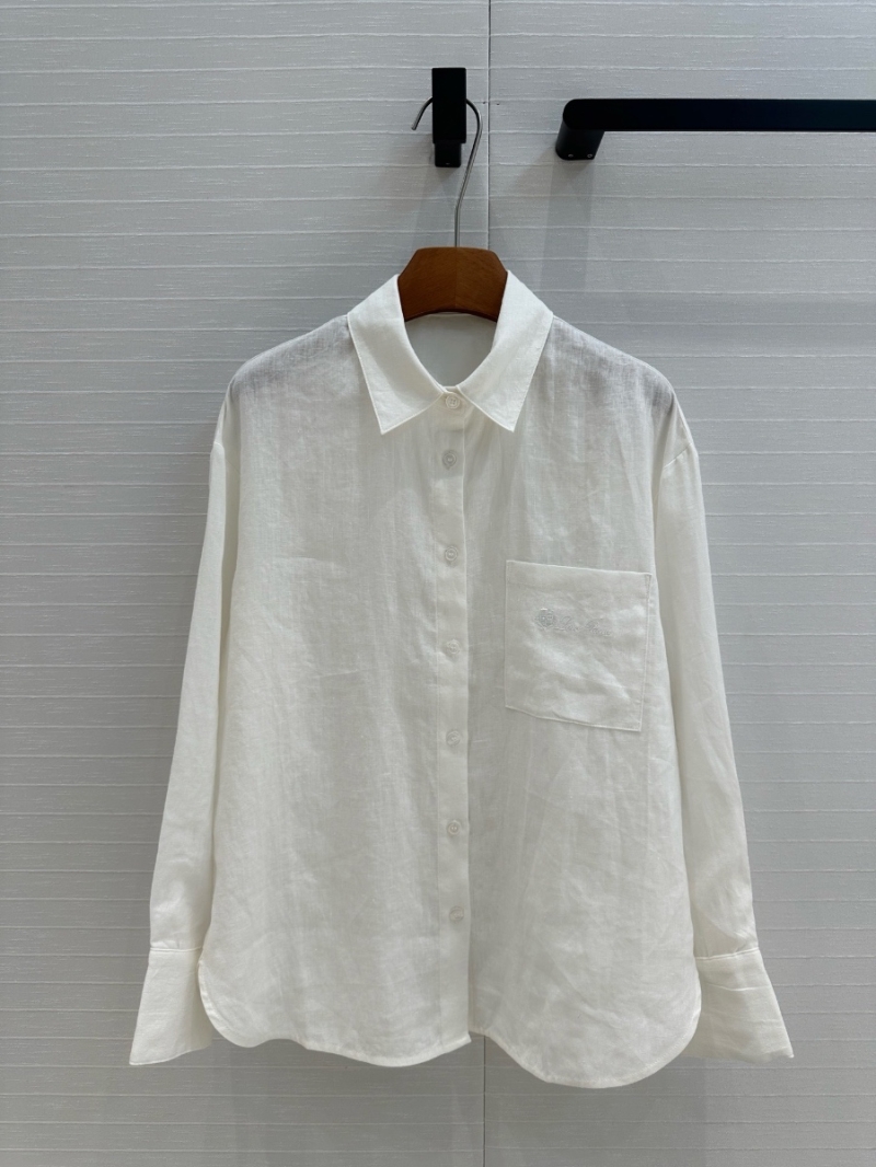 Loro Piana 2025 Spring/Summer Oversized Cotton-Linen Shirt with Embroidered Logo