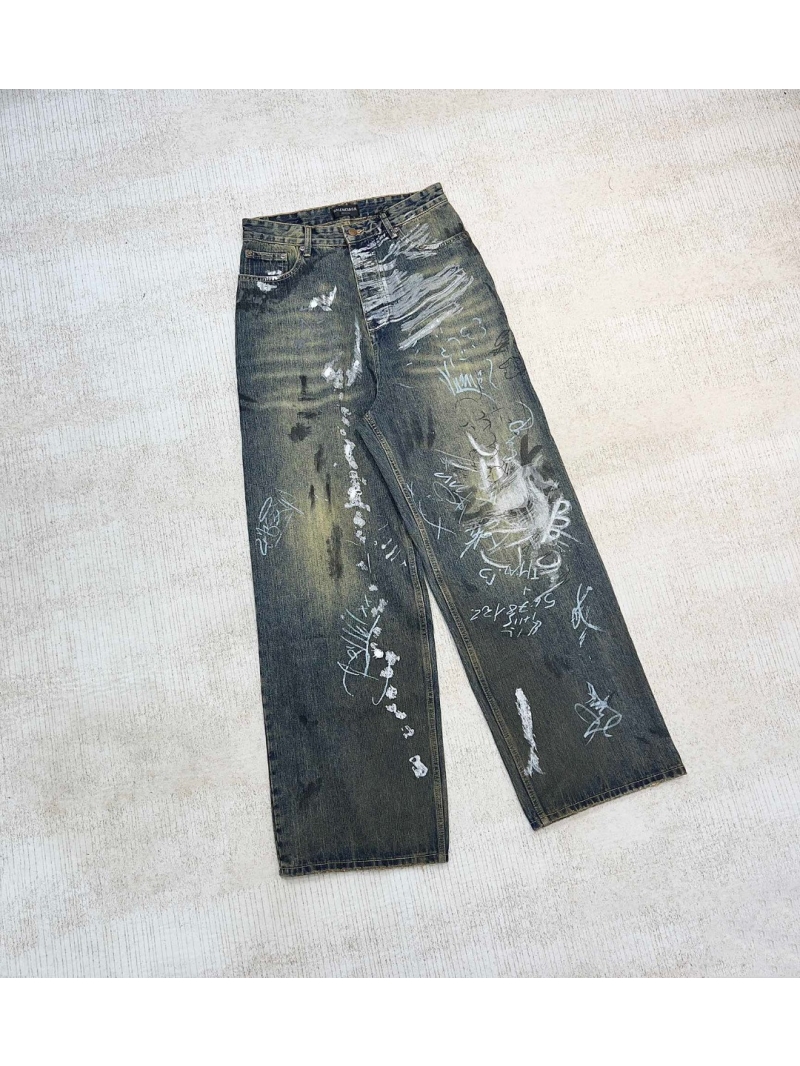 Balenciaga Graffiti Washed Denim Jeans - Baggy Fit