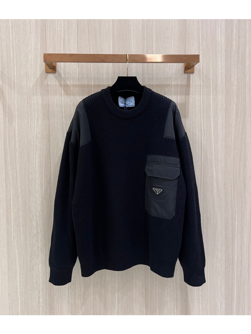 Prada Military-Inspired Nylon Pocket Wool Sweater – Black