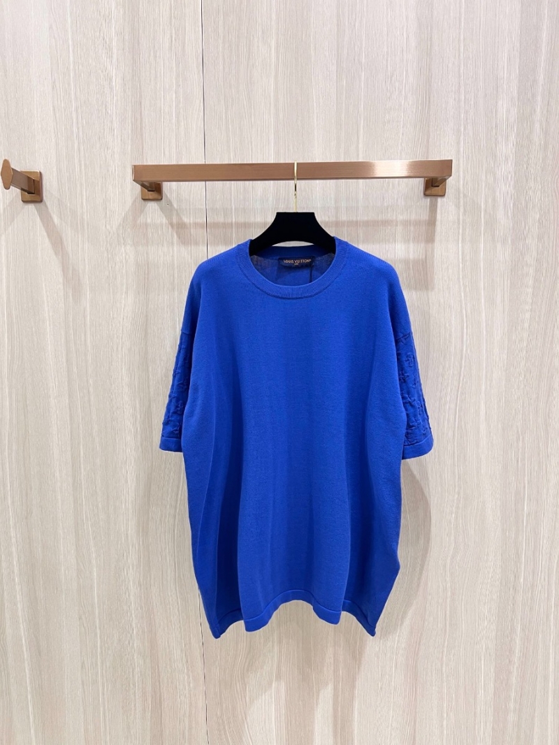 Louis Vuitton 2024 Early Spring Collection Intricate Wool Knit Short Sleeve. Blue
