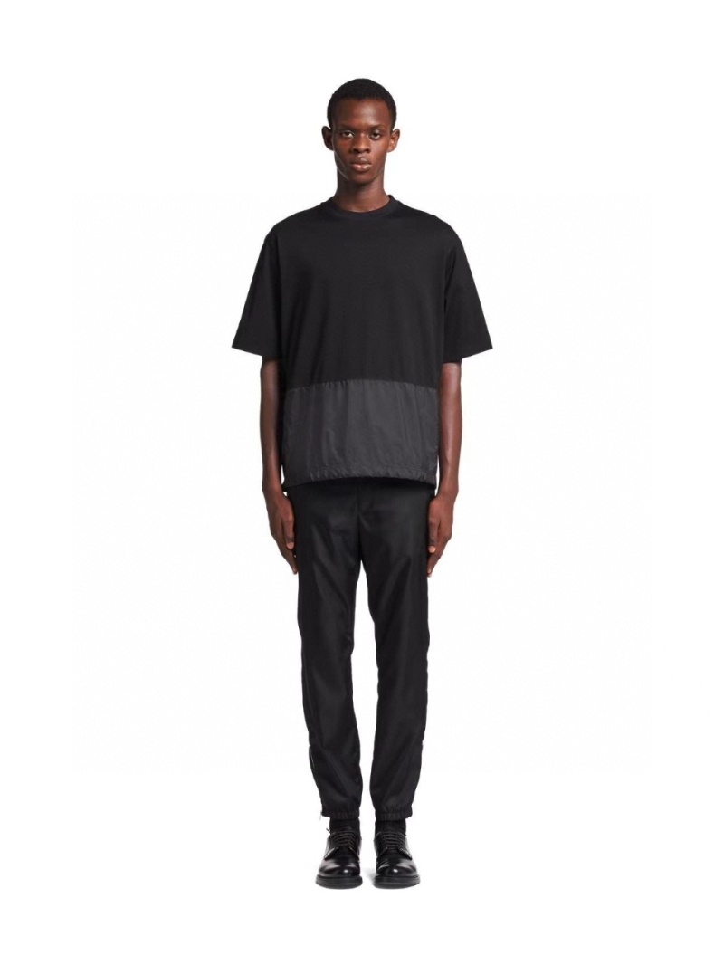 PRADA Nylon Patch Triangular Logo Short-Sleeve T-Shirt. Black