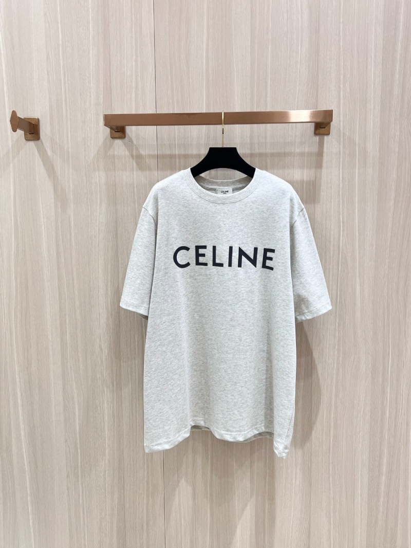 Celine Custom Luxe Letter Print Short Sleeve T-Shirt - Gray